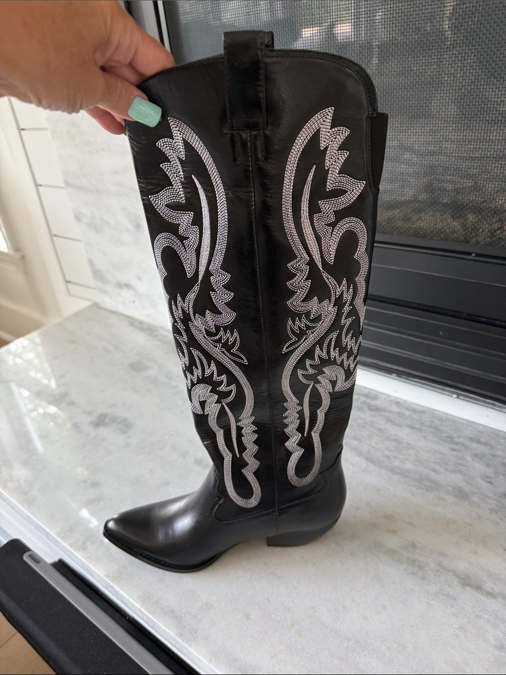 Black Jeffrey Campbell Women's Western Embroidered Tall Boots - Picture 4 of 6